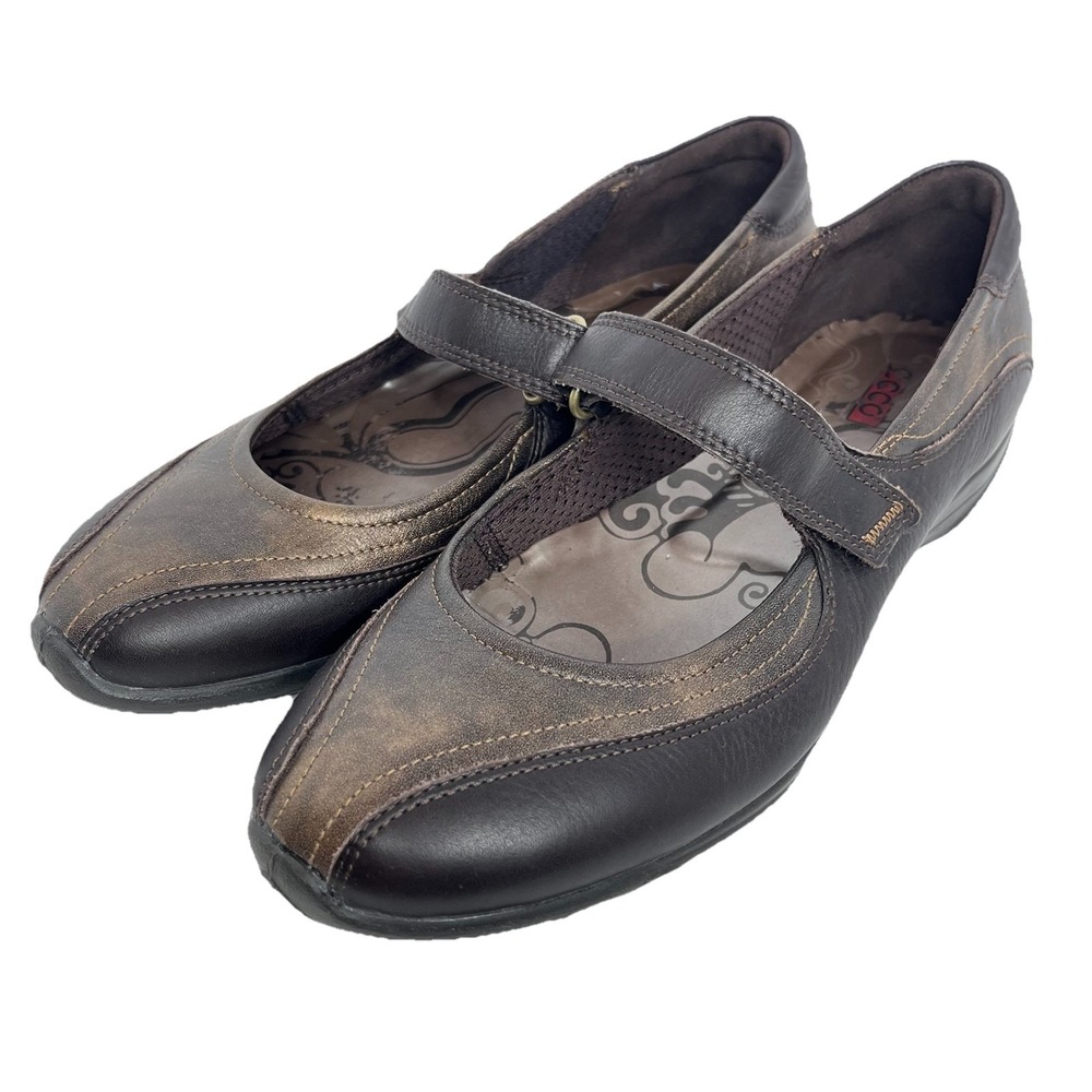 ECCO Women's Leather Mary Jane Brown/Bronze Cushioned Hook Comfort Y2K